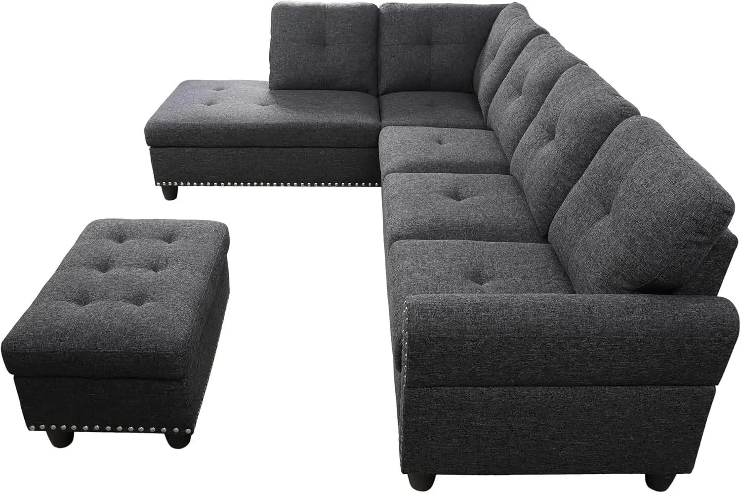 Description Picture 4 of itemSectional Sofa with Ottoman Living Room Furniture Set Left Facing Chaise, 2 Cup HoldersComfy Upholstered Sofa&Couch Corner