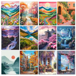 GATYZTORY Painting By Numbers Hand Drawn Landscape Adult Oil Kit DIY Acrylic Paint Canva Artwork Art Unique Gift Home Decorate