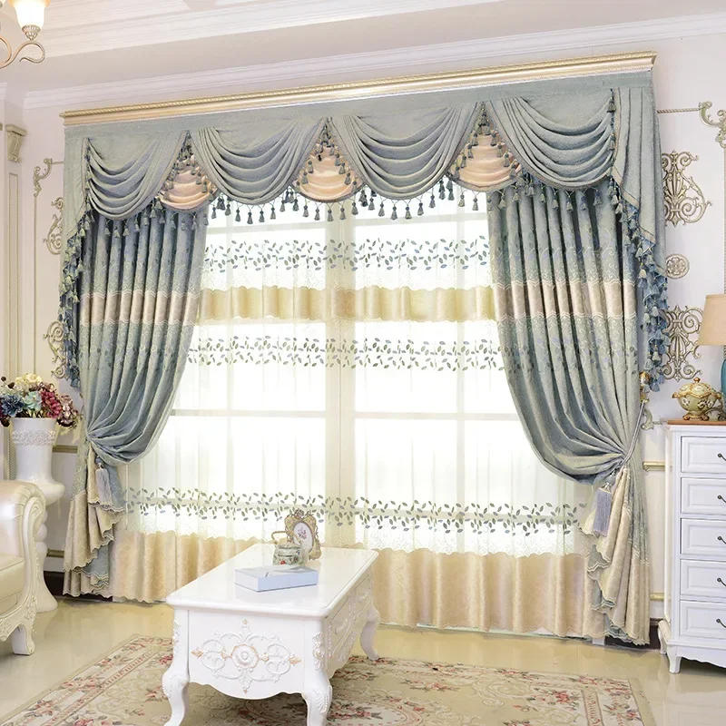 Description Picture 2 of itemSplicing Design European Pastoral Leaves Embroidered Blackout Curtains For living Room Bedroom Tulle Curtain Window Treatment