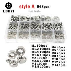 Hex Hexagon Nuts Set M1 M1.2 M1.4 M1.6 M2 M2.5 M3 M3.5 M4 M5 M6 M8 M10 M12 M14 Stainless Steel Or Black 10.9 Grade Nut Kit Box