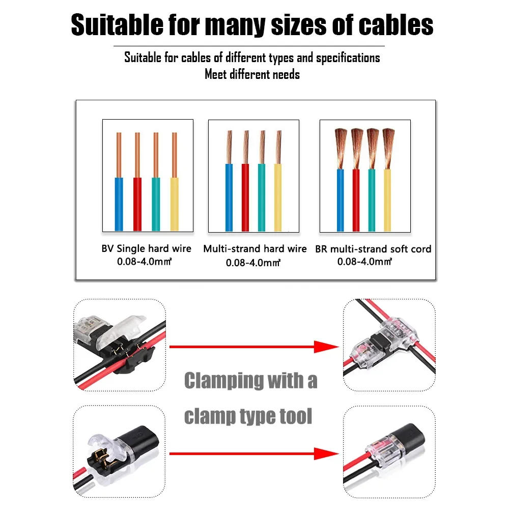Description Picture 5 of item10-50Pcs Fast Pluggable Wire Connector 2Pin Wiring 8-22AWG For LED Car Household Splice Electrical Cable Crimp Terminals Tools
