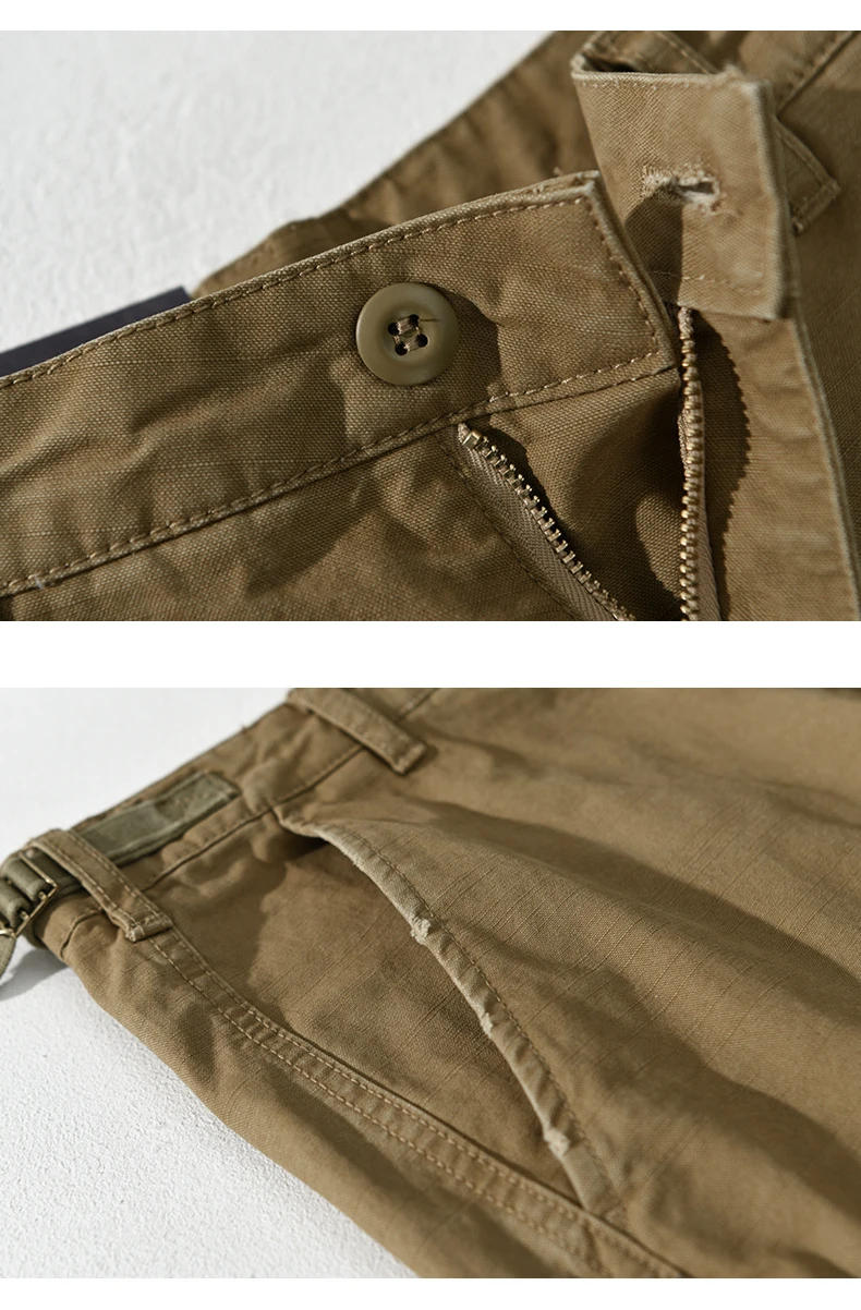 Description Picture 4 of itemDistressed Cargo Pants Men's Cotton Wide-leg Multi-pocket Trousers Japanese Solid Color Casual Versatile Pants Spring Streetwear