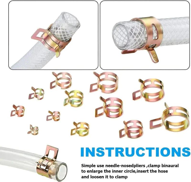 Description Picture 4 of item155Pcs 6-22mm 10 Size Manganese Steel Spring Driven Hose Clamp Low Pressure Air Clamp Fastener Sorting Kit For Pipes,Automobiles