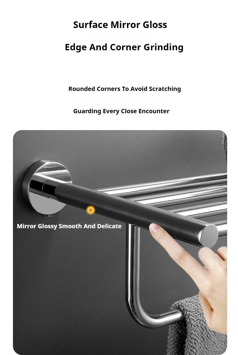 Description Picture 5 of item304 Stainless Steel Bath Towel Rack Wall Mounted Bath Hardware Set Perforated Installation Modern Simplicity Bathroom Accessorie