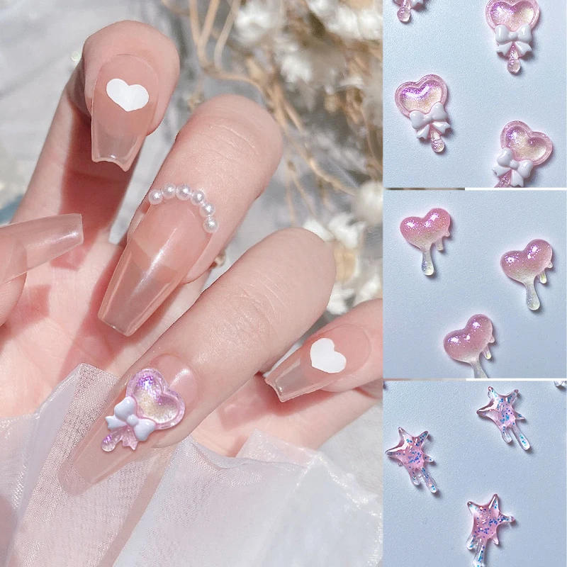 Description Picture 6 of item20Pcs Pink Auroras Glitter Heart Shaped Kawaii Nail Rhinestones 3D Grow-In-Dark Transparent Nail Charms DIY Nail Art Accessories