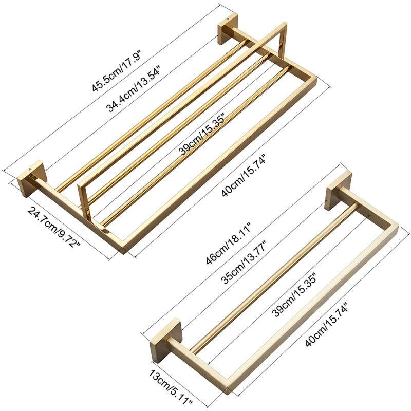 Description Picture 3 of itemPOIQIHY Gold Bathroom Accessory Set Robe Hook Towel Bar Toilet Roll Paper Holder Towel Ring Wall Mounted SUS304 Stainless Steel