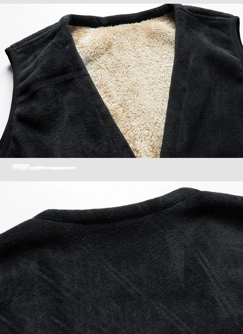 Description Picture 6 of itemMen Warm Fleece Vest Grey Solid Sleeveless With Pocket Waistcoat For Autumn Winter Casual Outwear Male Vest Gilet Clothing