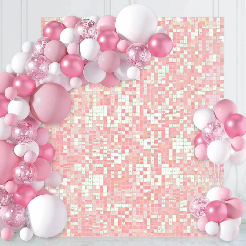 Description Picture 3 of item90x120cm Shimmer Wall Backdrop 12Pcs Iridescent Silver Sequin Shimer Wall Panels for Birthday Party Wedding Marriage Decorations