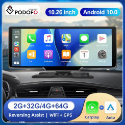 Podofo Carplay Android Monitor 10.26" 2+32G Android Wifi GPS Navigation Android Auto Smart Player Bluetooth Support Rear Cam