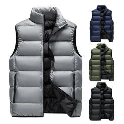 Mens Vest Jacket Men Winter Waistcoat Neck Protection Winter Vest Solid Color Sleeveless Plus Size Men Autumn Vest Coat