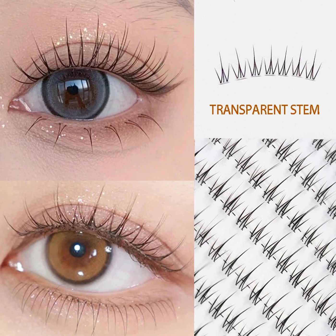 Description Picture 2 of itemNatural Inidividual Lashed With Transparant Stem DIY Little fire shape False Eyelashes Mink Soft  Eyelash For Daily Makeup