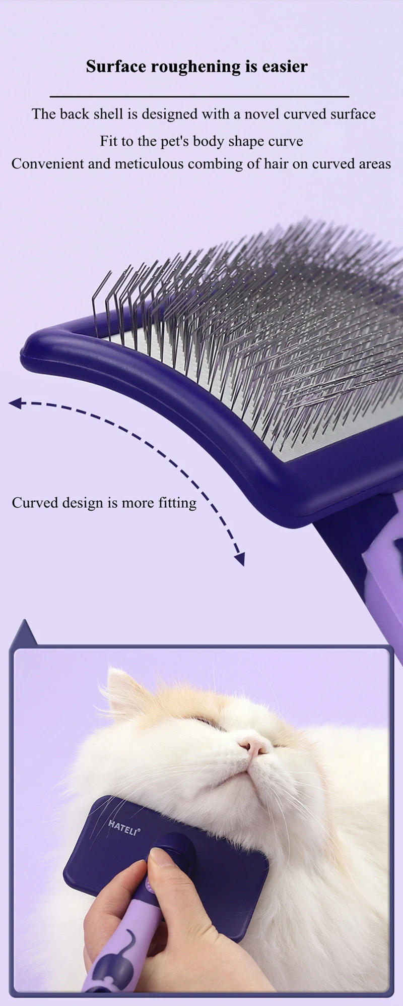 Description Picture 5 of itemDog Brush Stainless Steel Dogs Combs Massage Dog Grooming Brush Pet Hair Remover Cleaning Tools Soft Handle Cat Comb Cat Br Comb