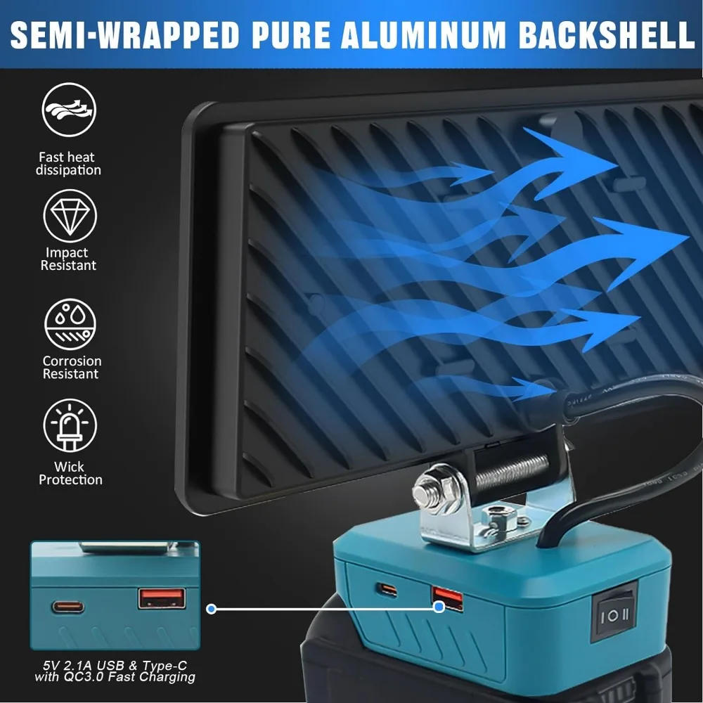 Description Picture 5 of item38W 6000LM LED Work Light Flashlight Compatible with Makita 18v Battery Cordless Work Light for Camping Emergency Lights