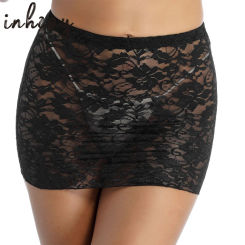 Lace See Through Miniskirt Women Stretchy Mini Skirts Mid Waist Elastic Sheer Bodycon Micro Mini Skirts for Party Nightclub