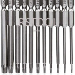 11 Pieces 1/4 Inch Hex Shank T6-T40 4 Inch Length S2 Steel Torx Security Head Screwdriver Drill Set Bits, 100mm/3.93 Inch Long