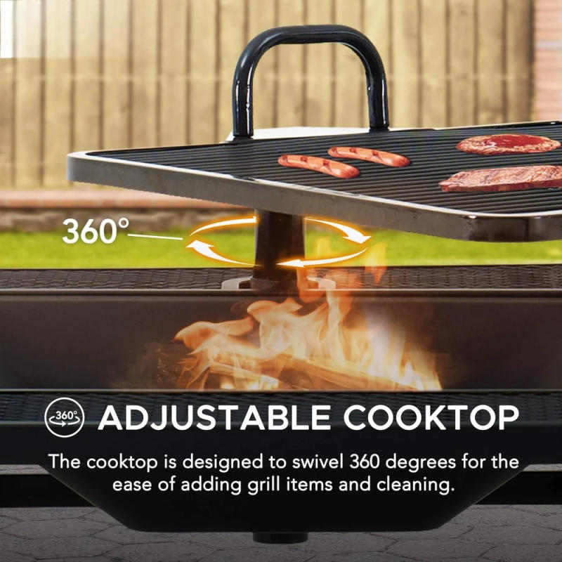 Description Picture 6 of item38 in. Fire Pit for Outside, Square Wood Burning Firepit Large Steel Fire Pits with Adjustable Cooking Swivel BBQ Grill a