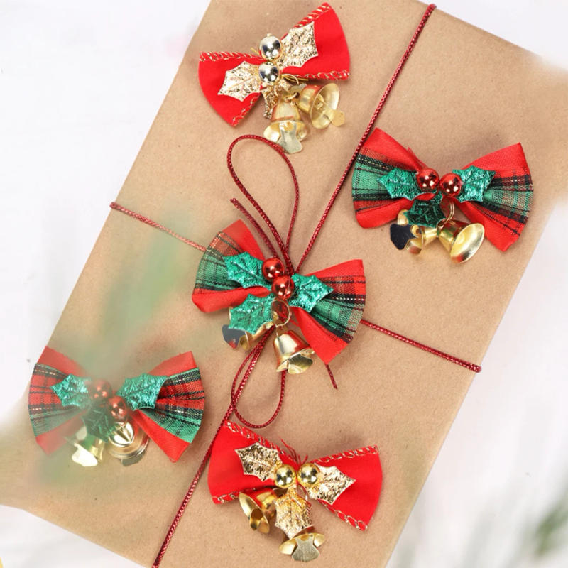 Description Picture 5 of item1/10pcs Christmas Tree Bows Ornament With Small Bell DIY Bows Craft Christmas Tree Decoration Hanging Decorations
