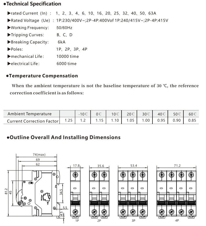 Description Picture 3 of itemGEYA GYM10 Single Phase MCB 6A 10A 16A 20A 25A 32A 40A 50A 63A 220V/400V Mini Circuit Breaker C Curve 6KA MCB CE CB Approved