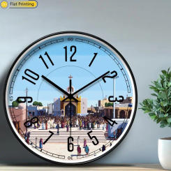 Wooden Silent Wall Clock Church crowd gathering Quartz Round Analog Clock for Home Office Idea Holiday Gifts