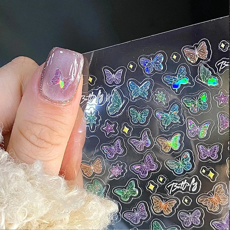 Description Picture 5 of item1PC Flash Butterfly Flowers 3D Nail Stickers Self-Adhesive Slider Nail Art Flowers Decorations Decals Manicure Accessorie
