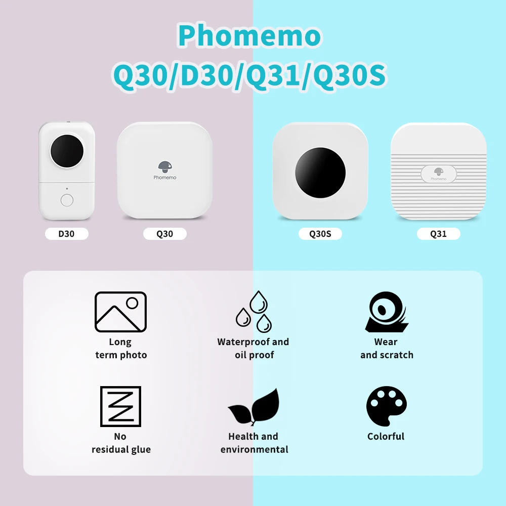 Description Picture 3 of itemPhomemo 3 Rolls Q30 White Sticker Waterproof Paper Adhesive Label White Anti-Oil For Q30 D30 Mini Portable Thermal Printer Tape