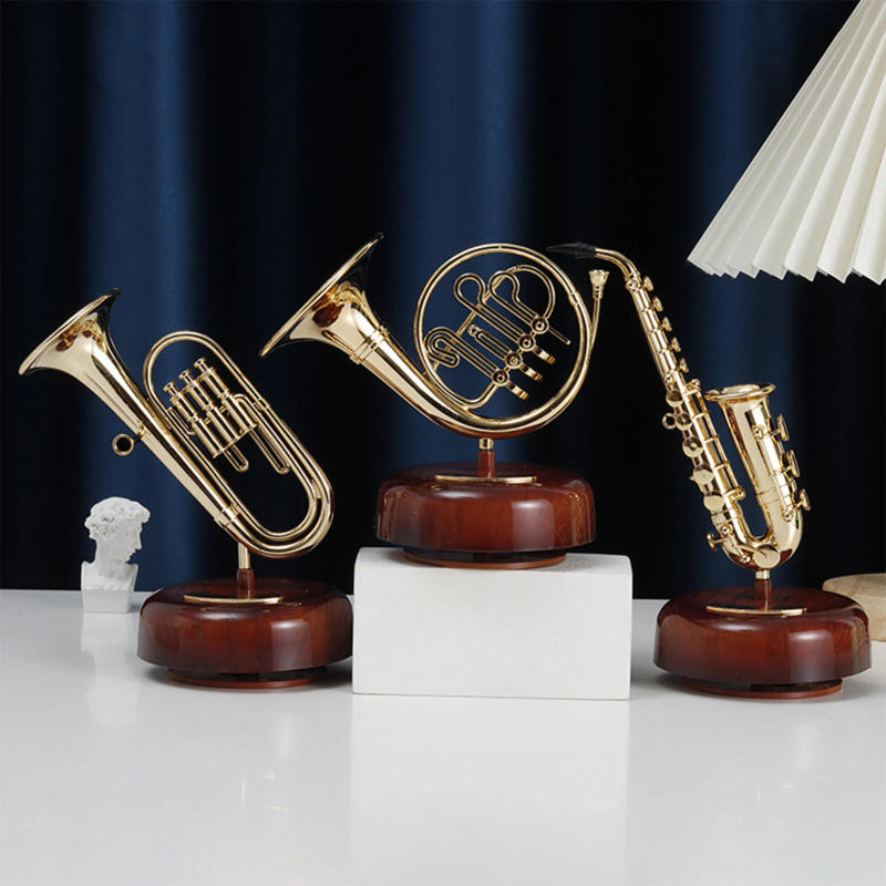 Description Picture 4 of itemSaxophone Music Box Classical Wind Up Musicbox Twirling Music Box Rotating Base French Horn Trumpet Saxophone