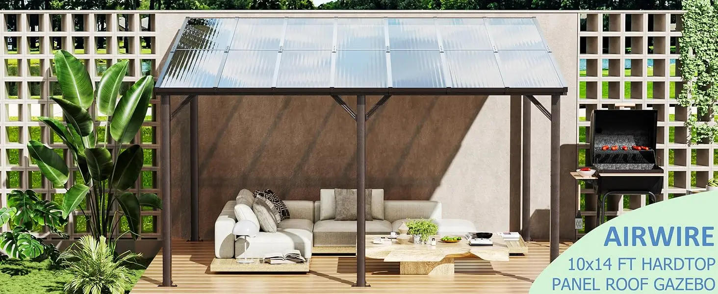 Description Picture 2 of item10x14FT Outdoor Gazebo, Aluminum Frame, Wall-Mounted Pergola, Patio Deck Awnings, Backyard Shelter on Clearance