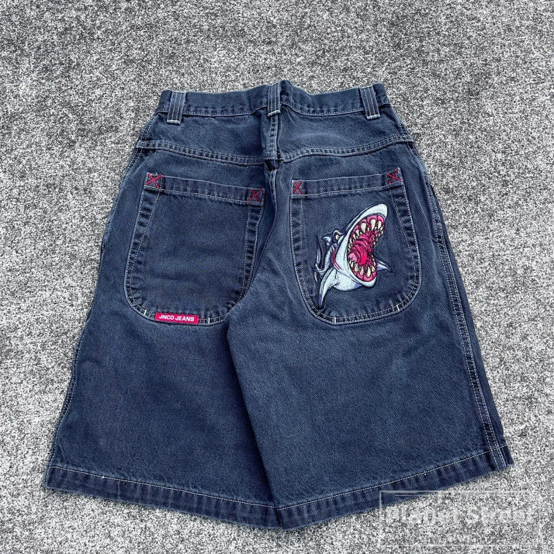 Description Picture 3 of itemHarajuku JNCO baggy denim shorts men y2k sweatpants shark bite pattern hip hop streetwear men vintage women basketball shorts