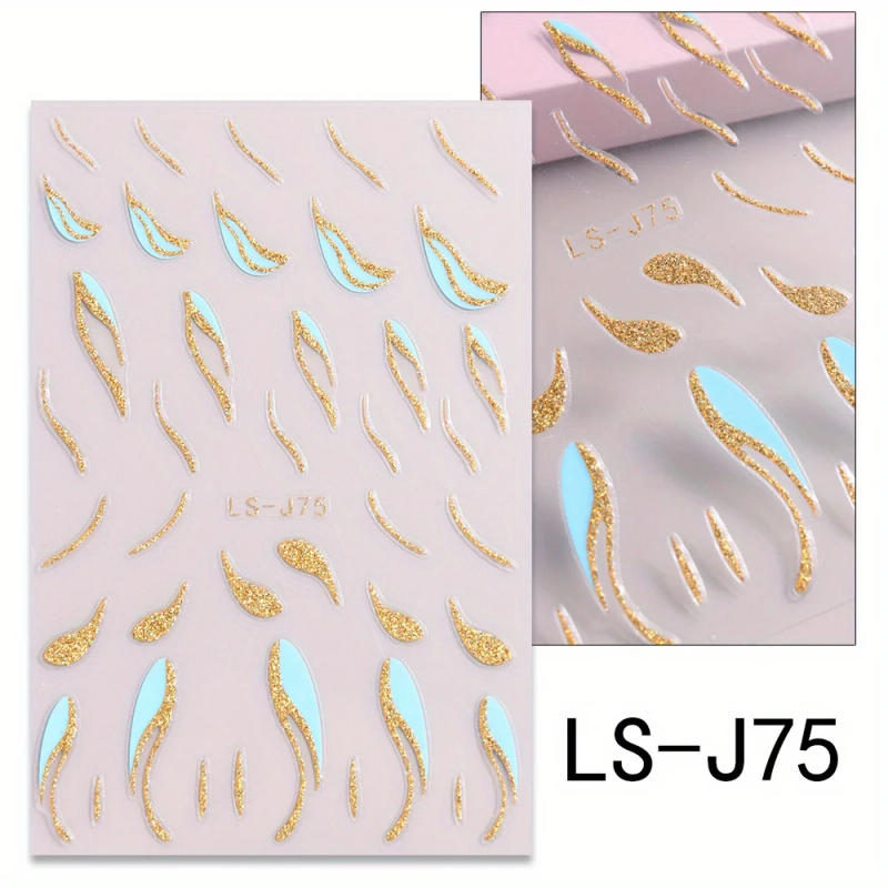 Description Picture 5 of itemNail Sticker French Line DIY Nail Art Stickers Self-Adhesive Nail Decals 3D Golden Silver Glitter Line Transfer Slider Nail Art