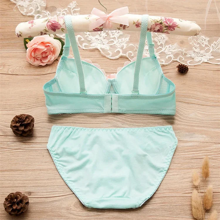 Description Picture 5 of itemVintage Girls Bra Set Sexy Thin Bras Pantys Women Seamless Brassiere Low Wasit Fitness Underwear Set Adjustable Plaid Lingeries