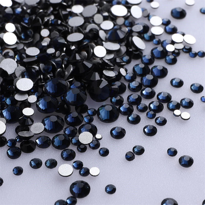 Description Picture 4 of item1440Pcs/Pack Mix Size Glass Flat Back Rhinestone Glitter Round Blue Diamond Non Hotfix Glue on Rhinestones for DIY Nail Art