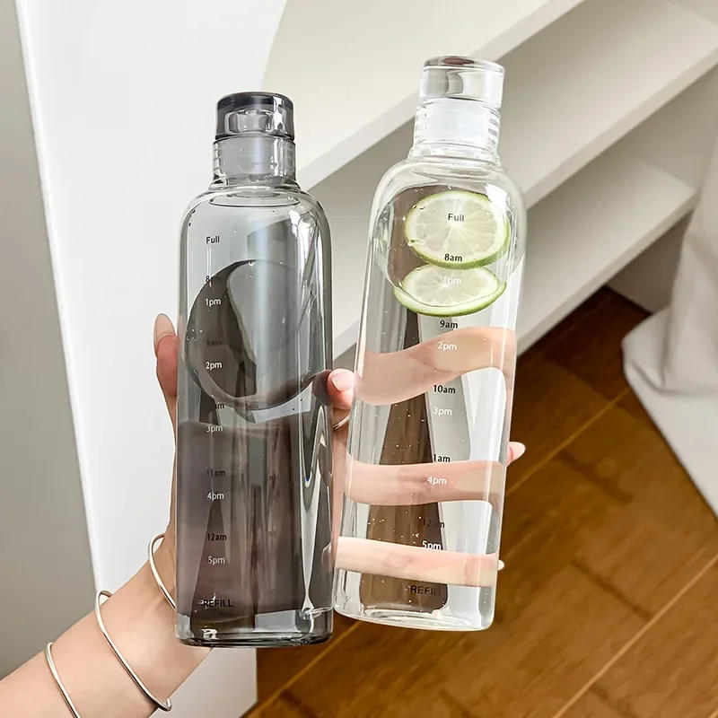 Description Picture 6 of item500/750ml Transparent Plastic Water Bottle Time Marker Creative Large Capacity Leakproof Milk Cup Drinkware Kid School Gym Sport