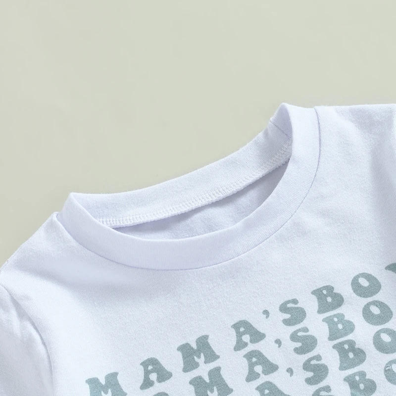 Description Picture 5 of itemBaby Boys Summer 2PCS Outfit Sets White Short Sleeve Letter Print Tops Solid Color Drawstring Shorts