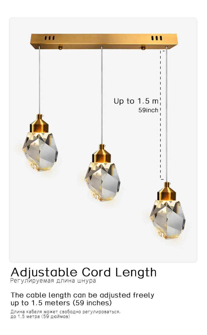 Description Picture 5 of itemLed Crystal Pendant Light for Bedroom Bedside Hotel Restaurant Cafe Kitchen Island Hanging Lamp Ceiling Chandeliers Bathroom