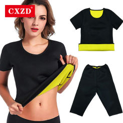 CXZD Women Waist Trainer Shirt Slim Corset Neoprene Sauna Tank Top + Pant Weight Loss Body Shaper Shirts Fat Burn Shapewear