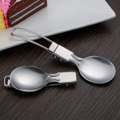 Portable Outdoor Camping Picnic Stainless Steel Spoon Tableware Camp Titanium Spork Folding Camp Spoon Utensil Camping Equipment