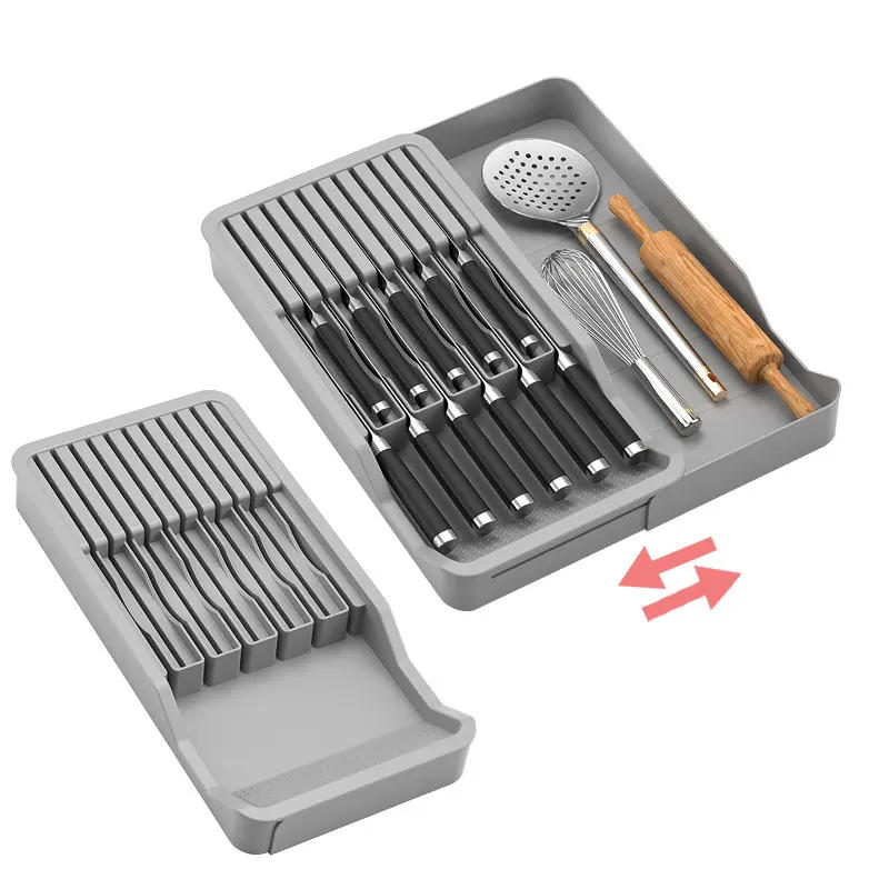 Description Picture 2 of itemKnife Block Holder with Expandable Organizer Storage Tray for Kitchen Countertop Retractable Knife Organizer Drawer Insert