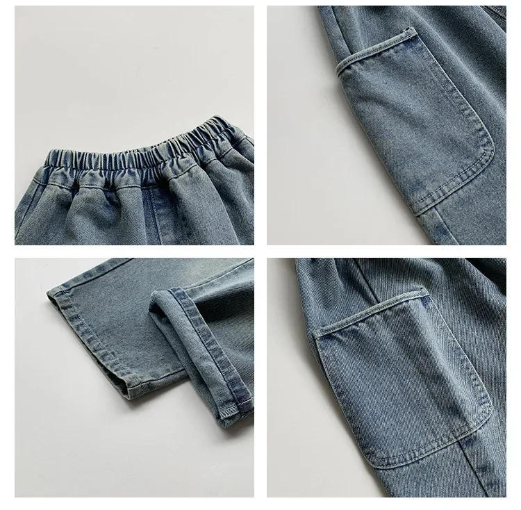 Description Picture 5 of itemChildren's 2025 Spring and Autumn New Collection: Children's Baby Casual Pants, Side Pockets, Grinding White Boys' Jeans