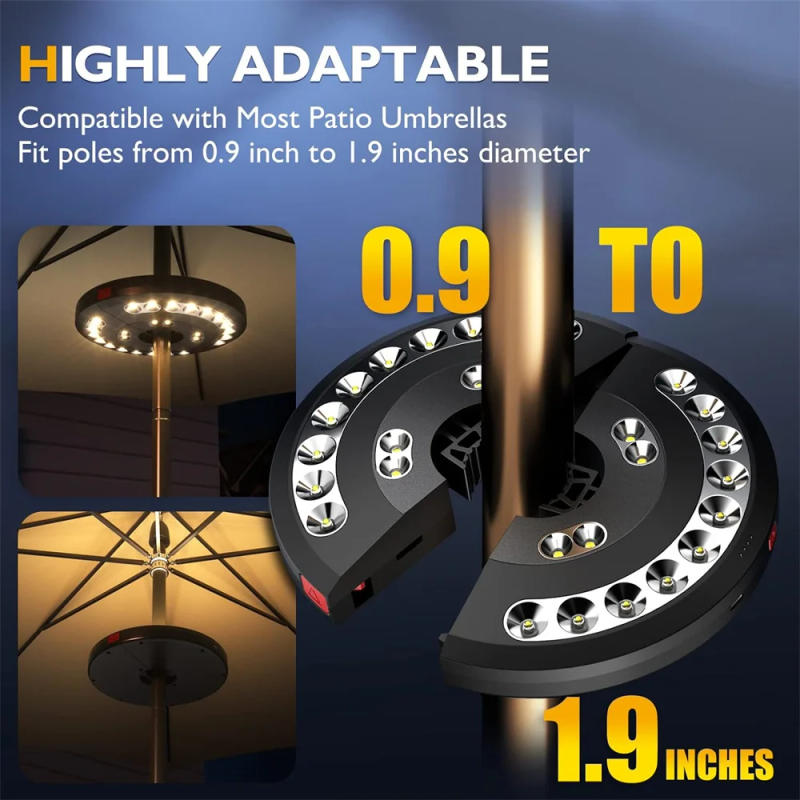 Description Picture 3 of item28LED Patio Umbrella Light Outdoor 3 Mode Camping Light Night Light Tent Patio Garden Emergency Light With Auto-Adjustable Clamp