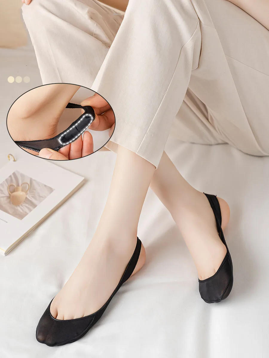 Description Picture 3 of item1 Pair /2 Pairs High Heels Shoes Ice Silk Thin Half-Palm Suspender Invisible Boat Socks Women Summer Silicone Non-Slip Socks