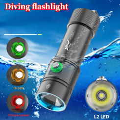IPX8 Waterproof Underwater Lantern 100M XM-L2 LED Scuba Diving Flashlight 4Mode Dive Light By 18650 or 26650 Battery