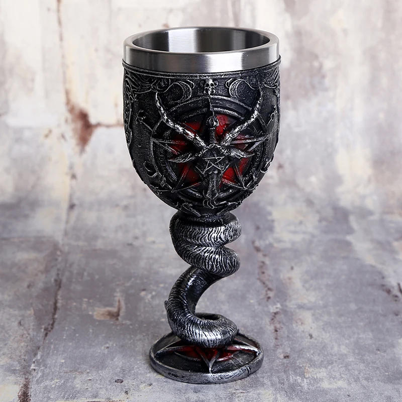 Description Picture 2 of item200ml Baphomet Wine Glass Buffmet Resin Stainless Steel Goblet Horn Cocktail Glasses Whiskey Cup Pub Bar Drinkware Dropshipping