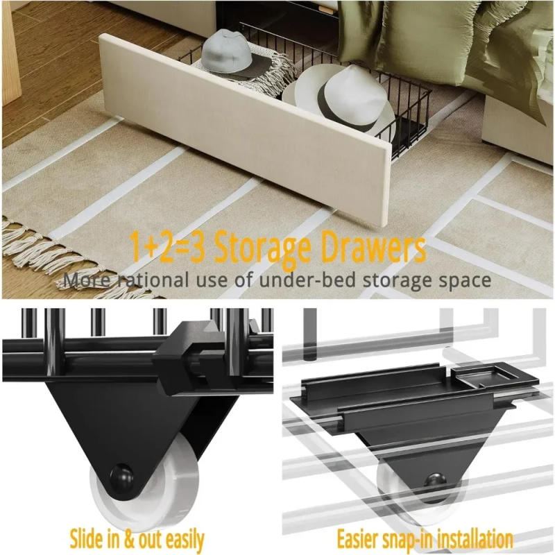 Description Picture 5 of itemKing Size Bed Frame With Storage Headboard And Charging Station, With 3 Drawers, No Box Spring Needed, Bed Frame Queen Size