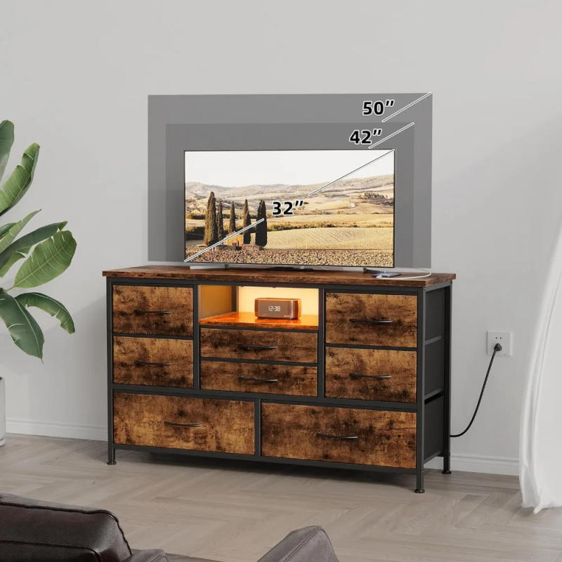 Description Picture 5 of item8 Dresser TV Stand with Power Outlet & LED for 55'' TV, Long Dresser for Bedroom with 8 Deep Drawers, Wide Console Table