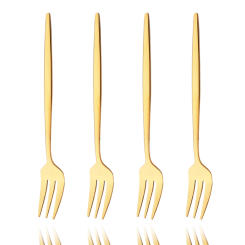 4Pcs Gold Fruit Cake Dinnerware Set Mirror Stainless Steel Tea Fork Set Snack Dessert Fork Small Salad Cutlery Kitchen Utensils