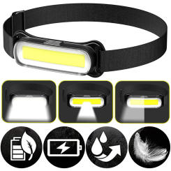 USB Rechargeable Headlight 3 Modes Flashlight Waterproof Head Light Adjustable Headband for Running Camping Emergency Outdoors