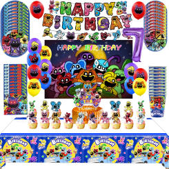 Smiling Critters Birthday Party Decoration Balloon Banner Backdrop Cake Topper Catnap Party Supplies Baby Shower