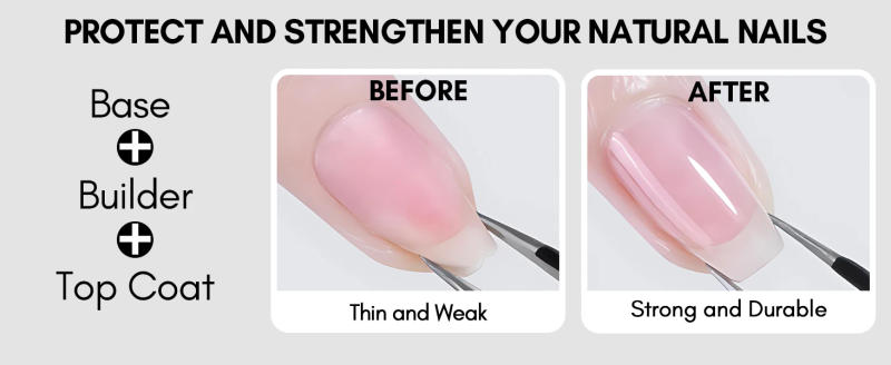 Description Picture 4 of itemMakartt Builder Nail Gel with Base Top Coat Set- Clear Gel Nail Polish No Wipe Glossy Nail Strengthener Extension Builder