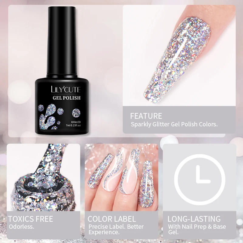 Description Picture 5 of itemLILYCUTE 7ml Colorful Gel Nail Polish Long Lasting For Manicure Semi Permanent Base Top Coat Nail Art UV Gel Varnish