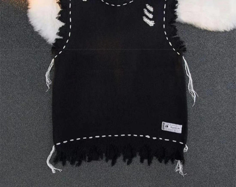 Description Picture 3 of itemKnitted Sweaters for Men Hippie Sleeveless Man Clothes Vest Torn Icon Waistcoat with Holes Classic Over Fit Knit Aesthetic Meme